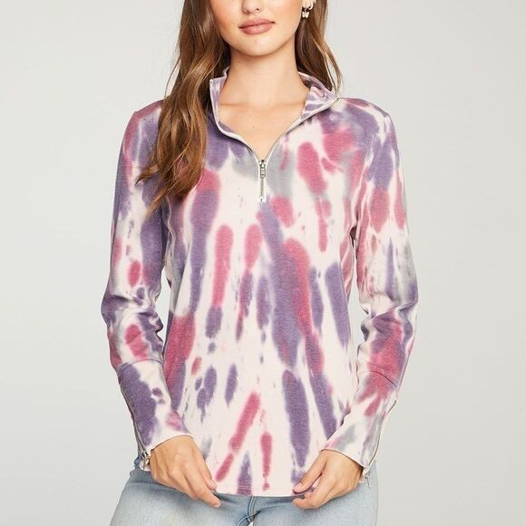 Chaser Quarter Zip Tie Dye Mock Neck Top - Picture 1 of 5